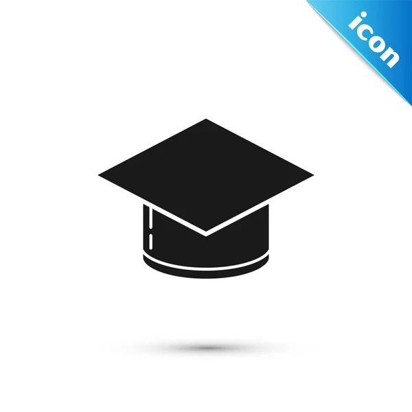 Black Graduation cap icona isolata su sfondo bianco. Cappello da laurea con icona a nappa. Illustrazione vettoriale — Vettoriale Stock