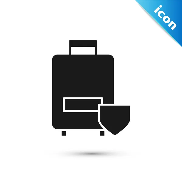 Icône de valise Black Travel isolée sur fond blanc. Assurance bagages de voyage. Sécurité, sûreté, protection, concept de protection. Illustration vectorielle — Image vectorielle