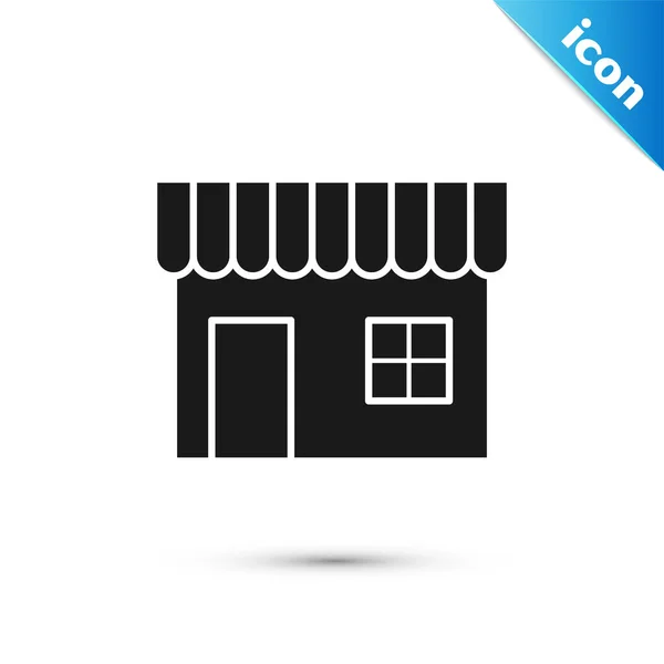 Edifício de compras preto ou ícone de loja de mercado isolado no fundo branco. Construção de loja. Ilustração vetorial —  Vetores de Stock