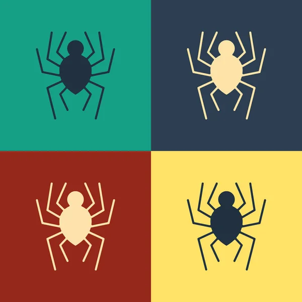 Ikona barevného pavouka izolovaná na pozadí barev. Šťastný Halloweenský večírek. Klasická kresba. Vektorová ilustrace — Stockový vektor