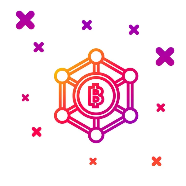 Färg linje Blockchain teknik Bitcoin ikon isolerad på vit bakgrund. Abstrakta geometriska block kedja nätverk teknik verksamhet. Lutande slumpmässiga dynamiska former. Vektor Illustration — Stock vektor