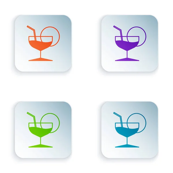 Farbe martini Glas Symbol isoliert auf weißem Hintergrund. Cocktail-Symbol. Weinglas-Ikone. setzen Symbole in bunten quadratischen Tasten. Vektorillustration — Stockvektor