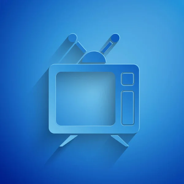 Papírvágás Tv ikon elszigetelt kék háttérrel. Televíziós jel. Papírművészeti stílus. Vektorillusztráció — Stock Vector