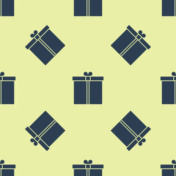 Icono de caja de regalo azul patrón inconsútil aislado sobre fondo amarillo. Ilustración vectorial — Vector de stock