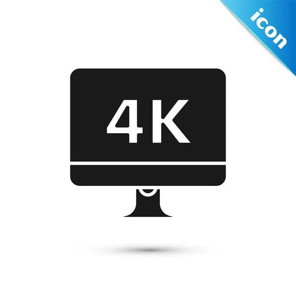 Black Computer PC monitor display with 4k video technology icon isolated on white background. Vector Illustration — ストックベクタ