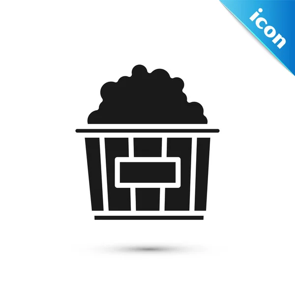 Fekete Popcorn a kartondobozban ikon elszigetelt fehér háttér. Popcorn vödör doboz. Vektoros illusztráció — Stock Vector