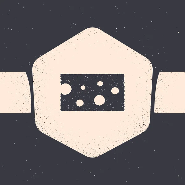 Icono de Grunge Cheese aislado sobre fondo gris. Dibujo vintage monocromo. Ilustración vectorial — Vector de stock