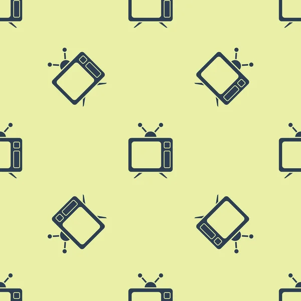 Blaues TV-Symbol isoliert nahtlose Muster auf gelbem Hintergrund. Fernsehzeichen. Vektorillustration — Stockvektor