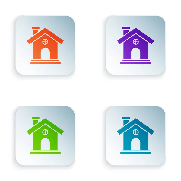 Farbiges Haus-Symbol isoliert auf weißem Hintergrund. Heimatsymbol. setzen Symbole in bunten quadratischen Tasten. Vektorillustration — Stockvektor