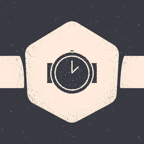 Grunge Diving icono del reloj aislado sobre fondo gris. Equipo submarino de buceo. Dibujo vintage monocromo. Ilustración vectorial — Archivo Imágenes Vectoriales