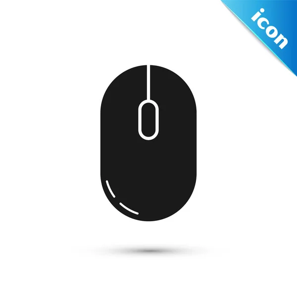 Ícone do mouse do computador preto isolado no fundo branco. Óptico com símbolo de roda. Ilustração vetorial — Vetor de Stock