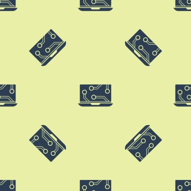 Mavi dizüstü bilgisayar simgesi sarı arkaplandaki kusursuz deseni izole etti. Teknoloji ve cihazlar konsepti... vektör illüstrasyonu