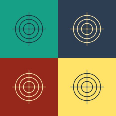 Renk arka planda izole rekabet simgesi çekim için Renk Hedef spor. Atış mesafesi veya atış için numaralarla hedefi temizleyin. Vintage tarzı çizim. Vektör İllüstrasyonu