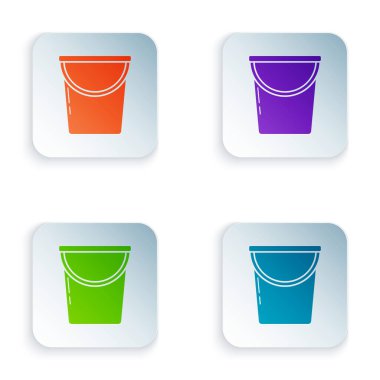 Beyaz arkaplanda renk kovası simgesi izole edildi. Renkli kare düğmelere simgeleri yerleştir. Vektör İllüstrasyonu