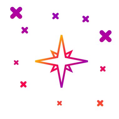 Renk çizgisi Rüzgar gül simgesi beyaz arkaplanda izole. Seyahat için pusula simgesi. Navigasyon tasarımı. Kademeli rastgele dinamik şekiller. Vektör İllüstrasyonu