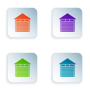 Renkli Kapalı depo simgesi beyaz arkaplanda izole edildi. Renkli kare düğmelere simgeleri yerleştir. Vektör İllüstrasyonu