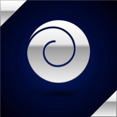 Koyu mavi arka planda izole edilmiş tarçın ikonlu gümüş rulo çörek. Fırın ürünleri. Vektör İllüstrasyonu