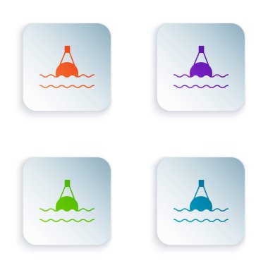 Beyaz arka planda izole edilmiş deniz ikonundaki renk yüzen şamandıra. Renkli kare düğmelere simgeleri yerleştir. Vektör İllüstrasyonu