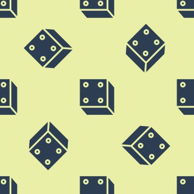 Mavi Oyun zar simgesi sarı arkaplanda izole edilmiş pürüzsüz desen. Kumarhane kumarı. Vektör İllüstrasyonu