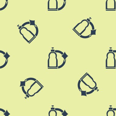 Sıvı çamaşır deterjanı, çamaşır suyu, bulaşık suyu ya da sarı arka planda izole edilmiş başka bir temizlik maddesi ikonu için mavi plastik şişe. Vektör İllüstrasyonu