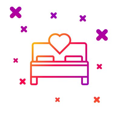 Yatak odası simgesi beyaz arkaplanda izole edilmiş. Düğün, aşk, evlilik sembolü. Balayı koleksiyonundan yatak odası yaratıcı ikonu. Kademeli rastgele dinamik şekiller. Vektör İllüstrasyonu