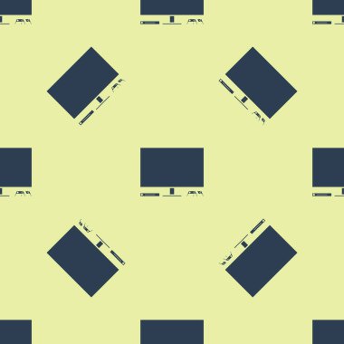 Mavi Oyun konsolu simgesi sarı arkaplanda izole edilmiş pürüzsüz desen. Oyun konsolu, joystick ve LCD televizyonla. Vektör İllüstrasyonu