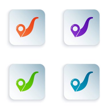 Beyaz arka planda yalıtılmış renk rota konumu simgesi. Harita işaretçisi işareti. Yol veya yol kavramı. GPS navigasyon cihazı. Renkli kare düğmeleri simgeleri ayarlayın. Vektör Illustration