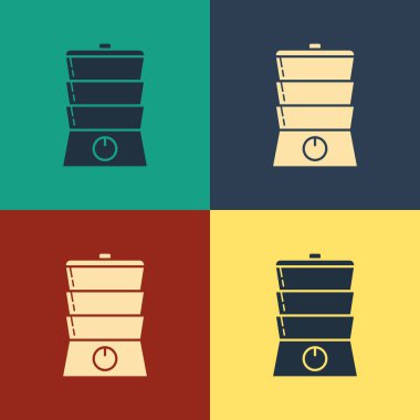 Renk arkaplanında çift renkli kazan simgesi izole edildi. Klasik tarzda çizim. Vektör İllüstrasyonu