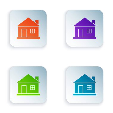 Renk Evi simgesi beyaz arkaplanda izole edildi. Ev sembolü. Renkli kare düğmelere simgeleri yerleştir. Vektör İllüstrasyonu