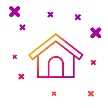 Beyaz arkaplanda renk çizgisi köpek evi simgesi izole edildi. Köpek kulübesi. Kademeli rastgele dinamik şekiller. Vektör İllüstrasyonu