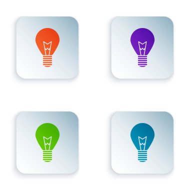 Beyaz arka planda izole fikir simgesi kavramı ile renk ampul. Enerji ve fikir sembolü. İlham konsepti. Renkli kare düğmeleri simgeleri ayarlayın. Vektör Illustration