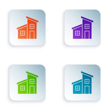 Renk Evi simgesi beyaz arkaplanda izole edildi. Ev sembolü. Renkli kare düğmelere simgeleri yerleştir. Vektör İllüstrasyonu