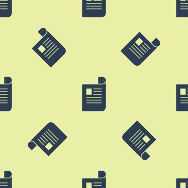 Mavi Belge simgesi sarı arkaplandaki kusursuz deseni izole etti. Dosya simgesi. Kontrol listesi simgesi. İş konsepti. Vektör İllüstrasyonu