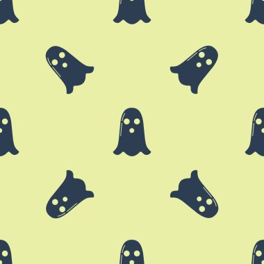 Mavi Hayalet simgesi sarı arka planda kusursuz deseni izole etti. Mutlu Cadılar Bayramı Partisi. Vektör İllüstrasyonu