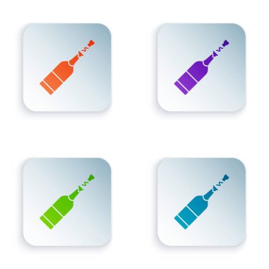 Beyaz arka planda izole renk şampanya şişesi simgesi. Renkli kare düğmeleri simgeleri ayarlayın. Vektör Illustration