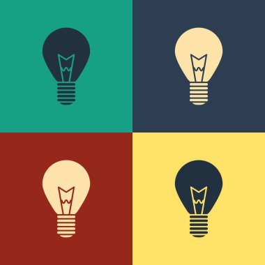 Renk arka planda izole fikir simgesi kavramı ile Renk Ampul. Enerji ve fikir sembolü. İlham kavramı. Vintage tarzı çizim. Vektör İllüstrasyonu