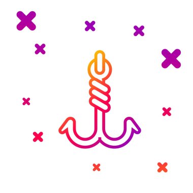 Renkli olta kancası simgesi beyaz arkaplanda izole edildi. Balık oltası. Kademeli rastgele dinamik şekiller. Vektör İllüstrasyonu