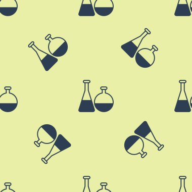 Mavi test tüpü ve kimyasal test ikonu sarı arka planda izole edilmiş pürüzsüz desen. Laboratuvar cam levhası. Vektör İllüstrasyonu
