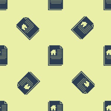 Mavi Saray 'ın sözleşme ikonu sarı arka planda izole edilmiş kusursuz desen. Sözleşme oluşturma hizmeti, belge oluşumu, başvuru formu bileşimi. Vektör İllüstrasyonu