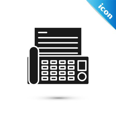 Siyah faks makinesi simgesi beyaz arkaplanda izole edildi. Ofis telefonu. Vektör İllüstrasyonu