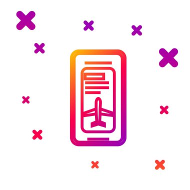 Beyaz arka planda izole edilmiş elektronik geçiş kartı olan renkli akıllı telefon. Web ve uygulama için yolcu uçağı bileti. Kademeli rastgele dinamik şekiller. Vektör İllüstrasyonu