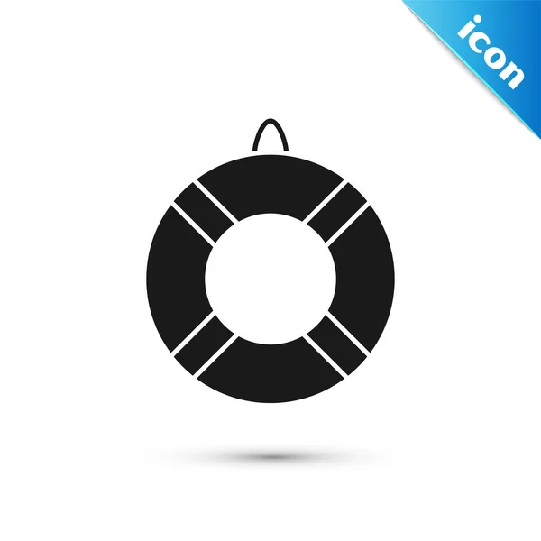 Fekete Lifebuoy ikon elszigetelt fehér háttérrel. Mentőöv szimbólum. Vektorillusztráció — Stock Vector