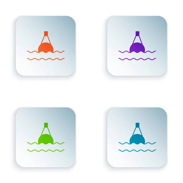 Kleur Zwevende boei op de zee pictogram geïsoleerd op witte achtergrond. Stel pictogrammen in kleurrijke vierkante knoppen. Vector Illustratie — Stockvector