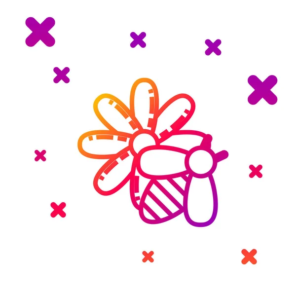 Χρώμα γραμμή Μέλισσα και λουλούδι εικονίδιο απομονώνονται σε λευκό φόντο. Γλυκό φυσικό φαγητό. Μέλισσα ή apis με φτερά σύμβολο. Ιπτάμενο έντομο Βαθμιδωτά τυχαία δυναμικά σχήματα. Εικονογράφηση διανύσματος — Διανυσματικό Αρχείο