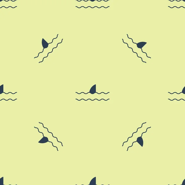 Blue Shark Fin in ocean wave icon isolated seamless pattern on yellow background. Векторная миграция — стоковый вектор