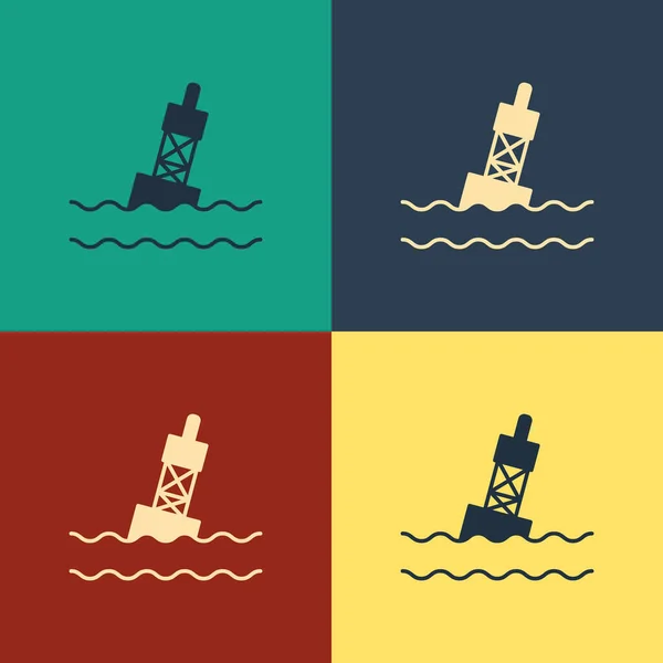 Bóia flutuante de cor no ícone do mar isolado no fundo de cor. Desenho de estilo vintage. Ilustração vetorial — Vetor de Stock