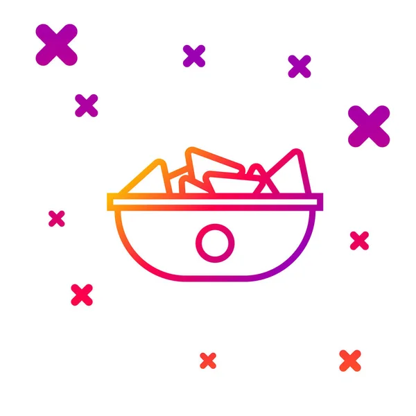 Línea de color Nachos en placa icono aislado sobre fondo blanco. Tortillas de tortilla o nachos. Menú tradicional mexicano de comida rápida. Gradiente formas dinámicas aleatorias. Ilustración vectorial — Vector de stock