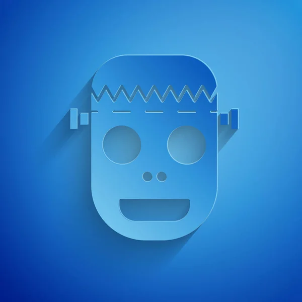 Иконка маски зомби вырезана на синем фоне. Счастливого Хэллоуина. Бумажный стиль. Векторная миграция — стоковый вектор