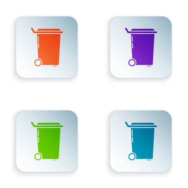 Color Trash can icon isolated on white background. Garbage bin sign. Recycle basket icon. Office trash icon. Set icons in colorful square buttons. Vector Illustration — Stock Vector