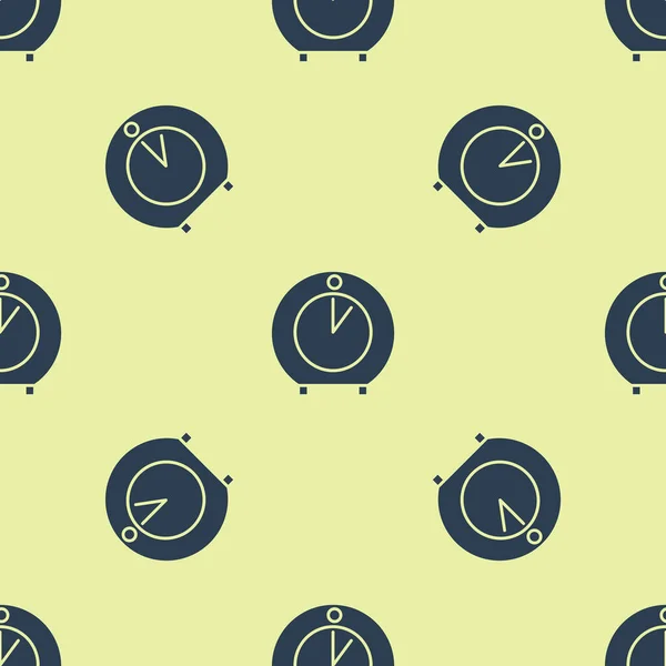 Blue Kitchen timer icono aislado patrón sin costuras sobre fondo amarillo. Utensil de cocina. Ilustración vectorial — Archivo Imágenes Vectoriales